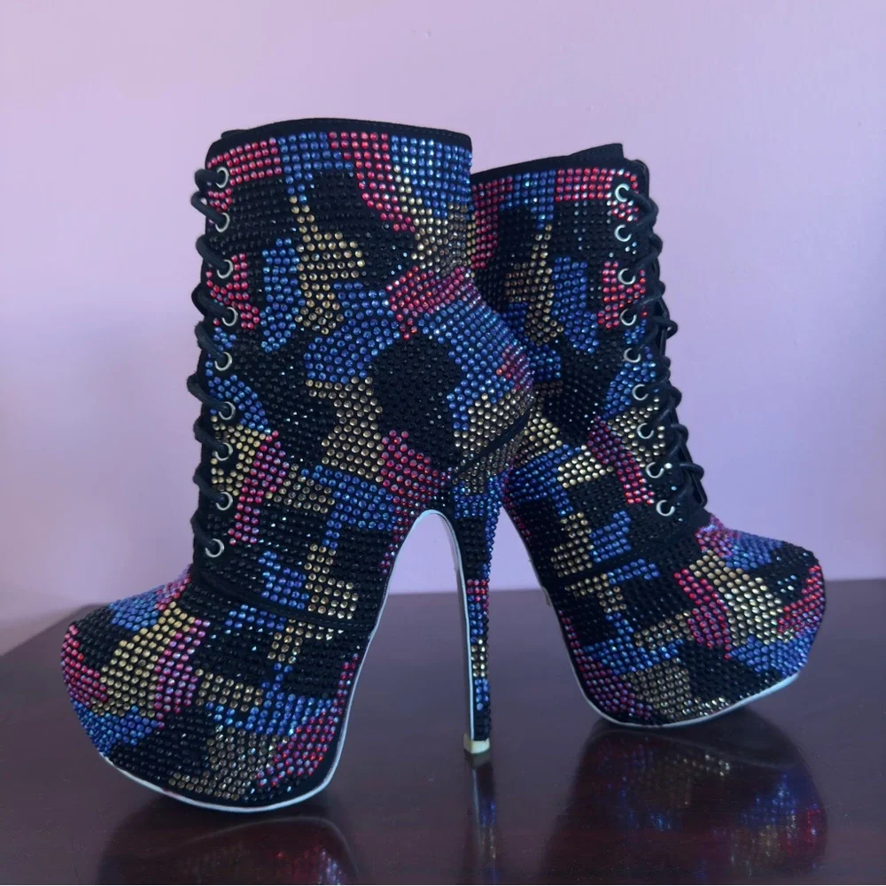 Shiekh Platform High Heel Rhinestone Ankle Boots Size 7 - Picture 5 of 11